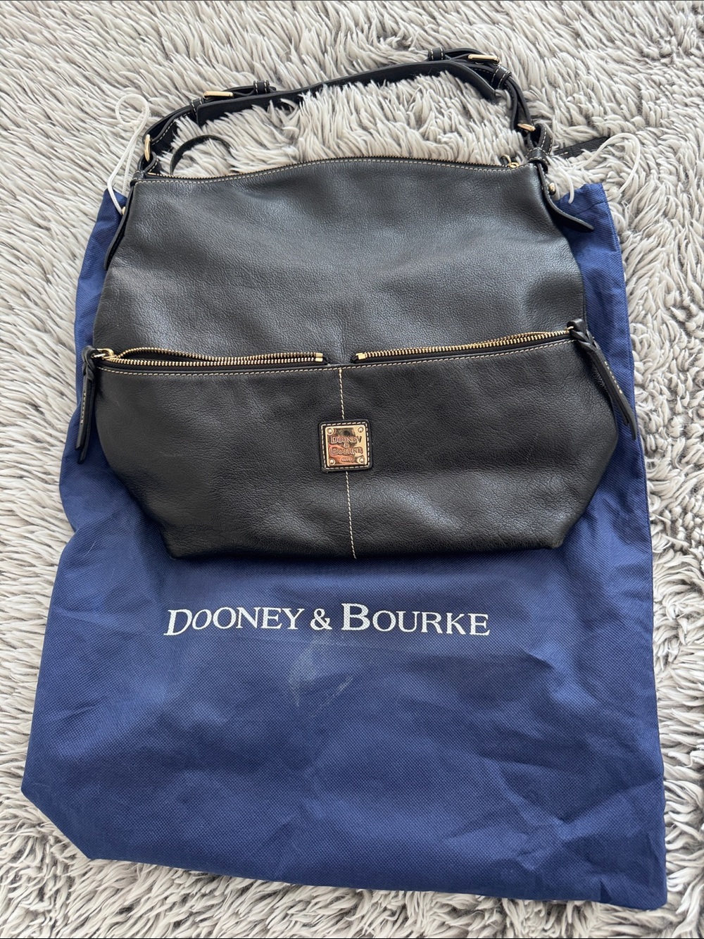 Dooney & Bourke Black Leather Shoulder Bag with Gold Hardware